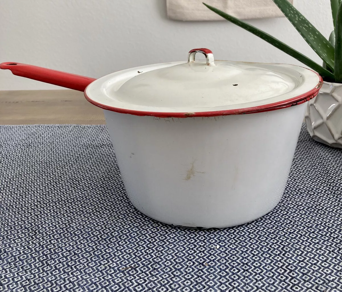 Vintage Enamelware White Pot (6x11)