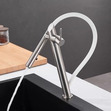 Brushed Nickel Kitchen Faucet Pull-Down Sprayer Brass Mixer Water Tap Deck Mount