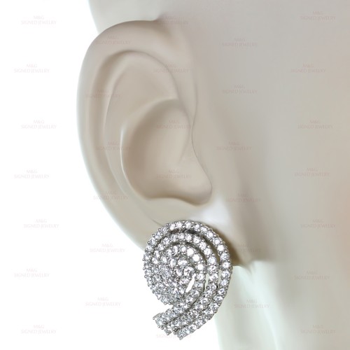 Cubic Zirconia 14k White Gold Swirl Earrings - Picture 4 of 5
