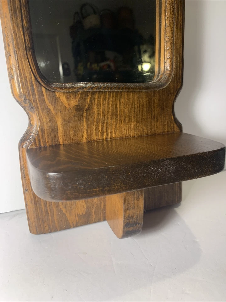 Vintage Rustic Wooden Wall Mirror with Shelf~Cabin~Entry~Handsome~Gift~16x7" - Image 3 of 4