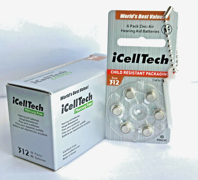 *NEW FRESH* iCellTech Hearing Aid Batteries Size 312 (120 count) Exp 08- 2028