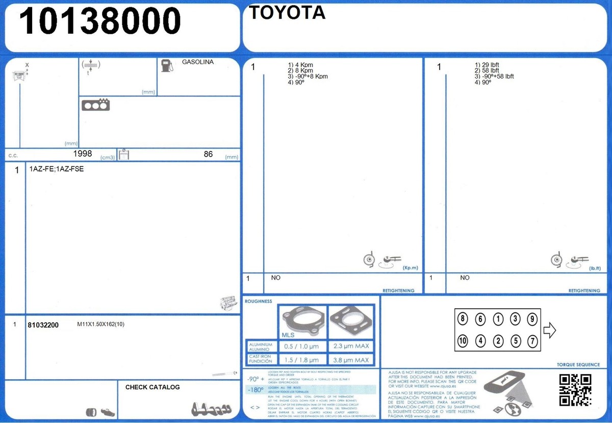 Full Engine Rebuild Gasket Set TOYOTA NOAH 16V 2.0 152 1AZ-FSE (12