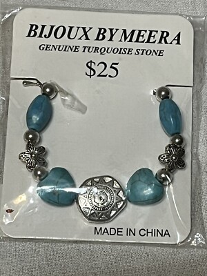 Bijoux By Meera Silvertone Genuine Turquoise Bracelet Lobster Claw Clasp New