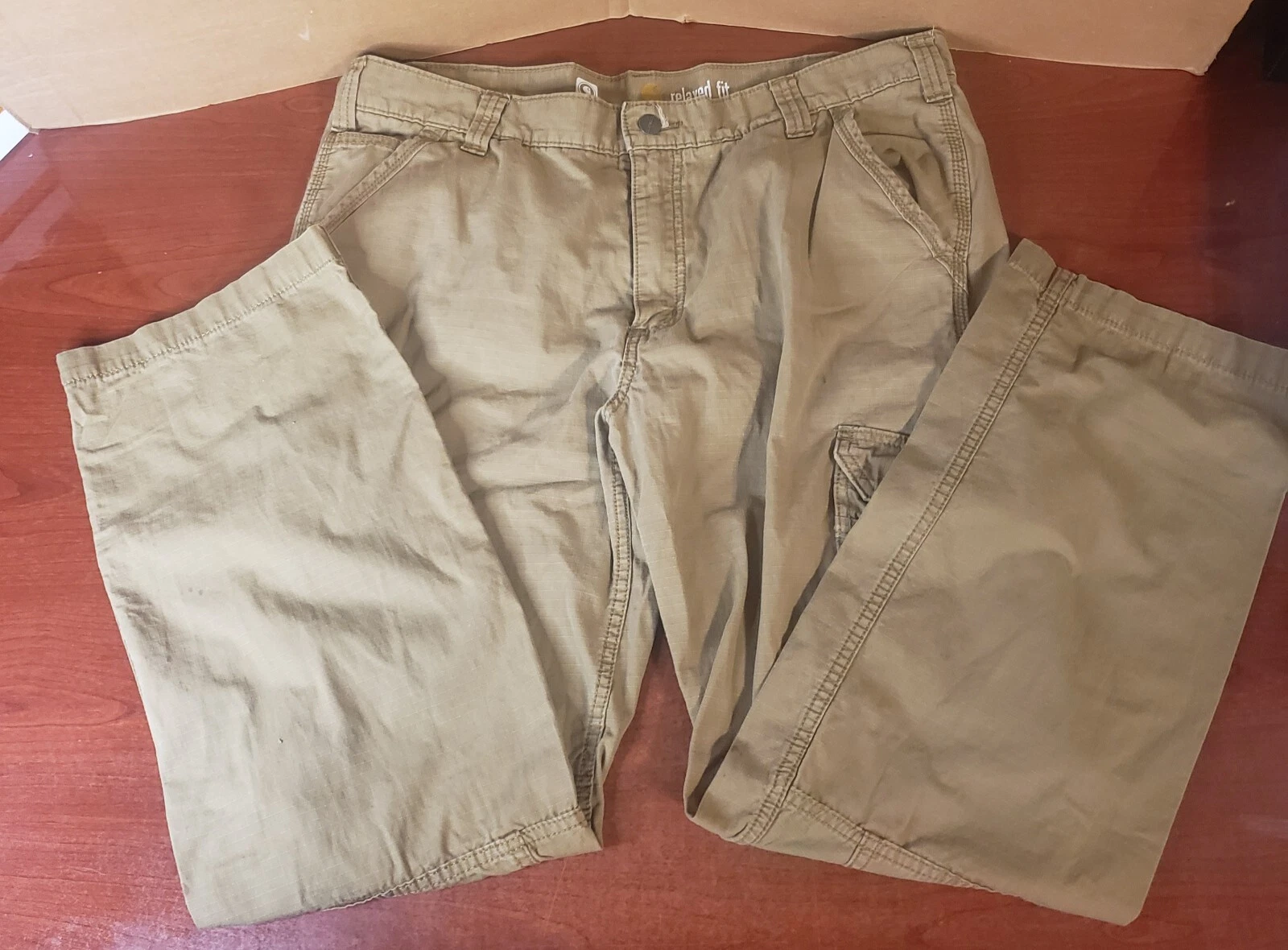 Carhartt Mens Size 38x32 Relaxed Fit Tan Carpenter Work Pants Cotton 101148257