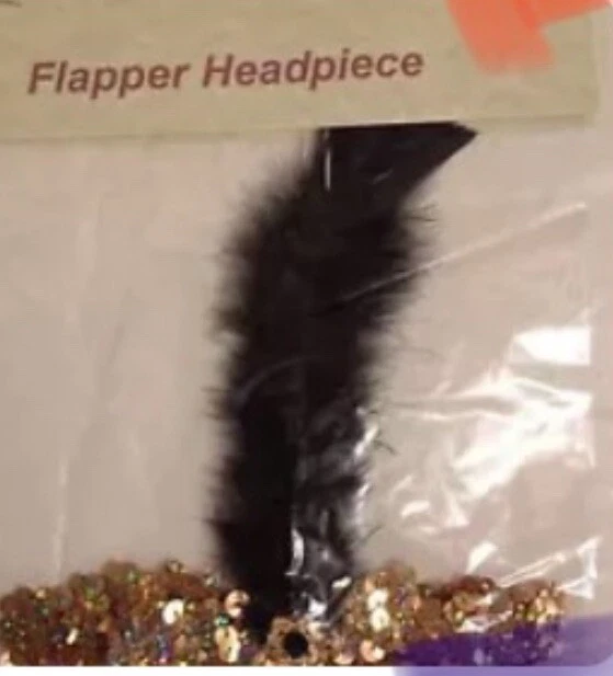 Niñas Dorado Elástico Lentejuelas Negro Pluma Rugiente 20’s Aleta Disfraz Accesorio Foto 2 de 2