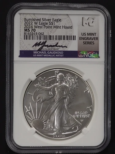 2022 W $1 Burnished Silver Eagle 2024 West Point Mint Hoard NGC MS70 Gaudioso
