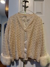 Vintage Cyn Les Hand Beaded Sweater Fur Cuff M/L