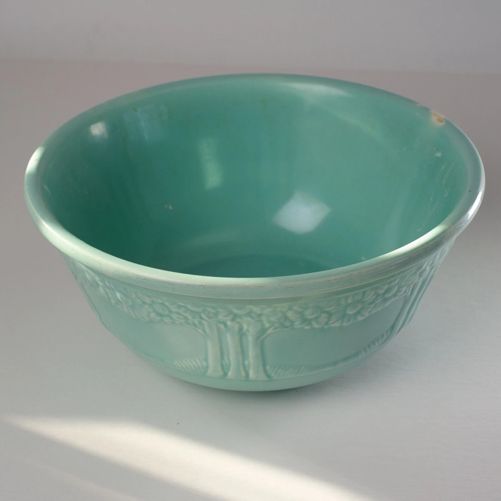 HOMER LAUGHLIN Aqua Blue Apple or Orange Tree Large 9.75" Mixing Bowl 1930s