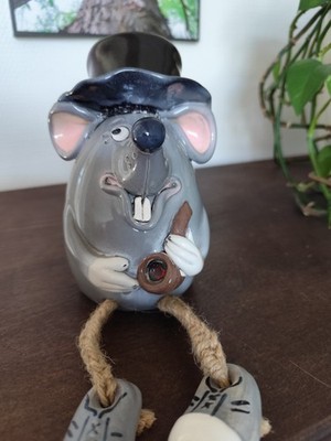 Spardose Keramik Maus mit Zylinder Handarbeit