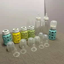 Lot 5 LifeFactory Glass Baby Bottles 2 Evenflo Size 1 Nipples Silicone Sleeves