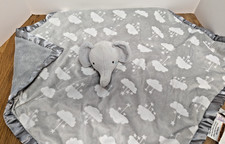 Parent's Choice Gray Elephant Clouds large Baby Security Blanket lovey satin