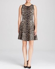 Karen Kane 3L23547 Cheetah Print Sleeveless Fit & Flare Stretch Scuba Dress Sz S