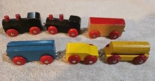 6 Piece Wooden Railway, Unbranded But Like Imaginarium/Brio/Thomas 3" Cars EUC