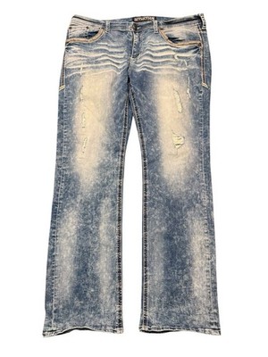 Vintage Y2K Affliction Denim Jeans Ace Distressed Blue Embroidered Size 42x34