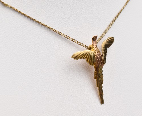 12k Yellow & Rose Gold Fill Pheasant Pendant Necklace 18" - Picture 7 of 14
