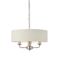 Luminosa Highclere Single Shade Pendant Light Brushed Chrome Plate,Natural Linen