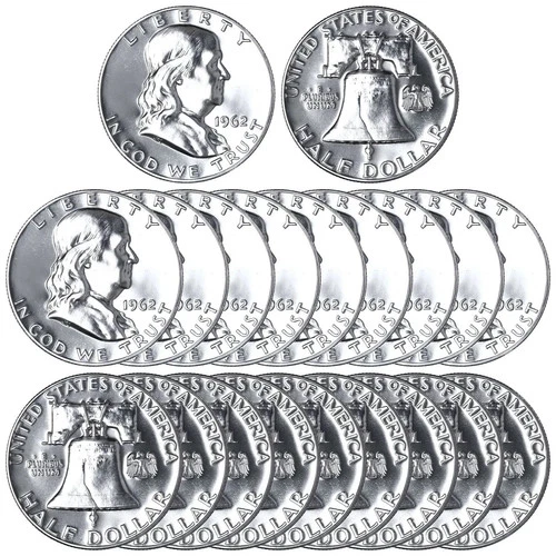Roll Of Twenty, 1962 Franklin Half Dollar Proof Coins GEM PROOF