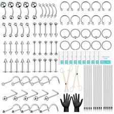 Evatage 104 Pcs Professional Body Septum Piercing Tool Kit with Jewelry Set