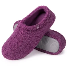 Women's Fuzzy Memory Foam Loafer Slippers Polar Fleece Lining Purple