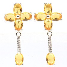 Eye Catching Cross Golden Citrine Women Dating Silver Earrings