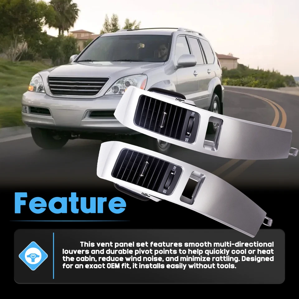 Air Vent AC 通风口适用于雷克萨斯 GX470 丰田普拉多陆地巡洋舰 2003 - 2009,铬色 — 第 4/4 张图片