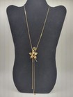 Vintage Gold Tone Mesh Flower Lariat Necklace/Pierced Flower Earrings — photo 5