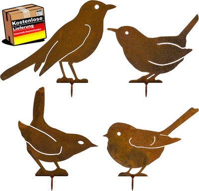 Metall Vogel Gartendeko Rost Deko Outdoor Gartenstecker 4 Stück