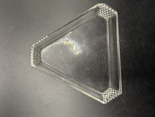 Vintage Clear Glass Triangle Ashtray Trinket Dish Diamond Point Corners 5"