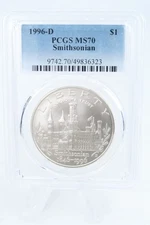 1996-D PCGS MS70 Smithsonian Silver Modern Commemorative Dollar