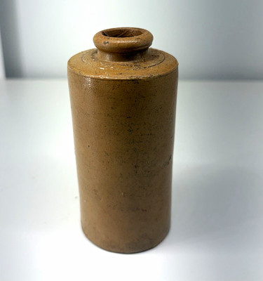 Small Brown Stoneware Crock Bottle/ Ink Well Vintage