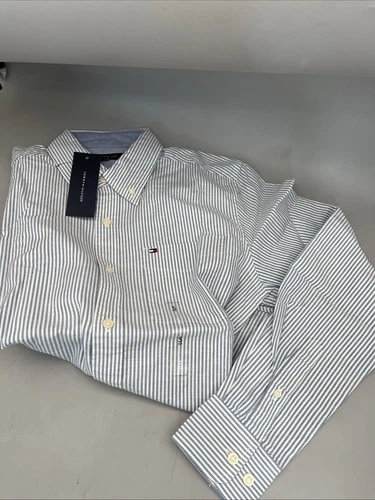 New Tommy Hilfiger Men’s Striped Button Down Cotton Shirt Size Small image 3
