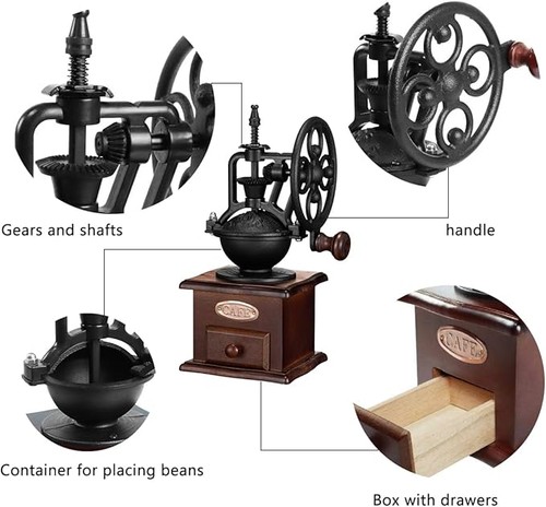 Antique Vintage Manual Coffee Grinder Hand Crank Wooden Coffee Bean ...