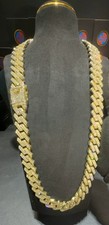 Iced Out Cuban Link Chain Gold Tone Hip Hop Necklace CZ Style Box Clasp