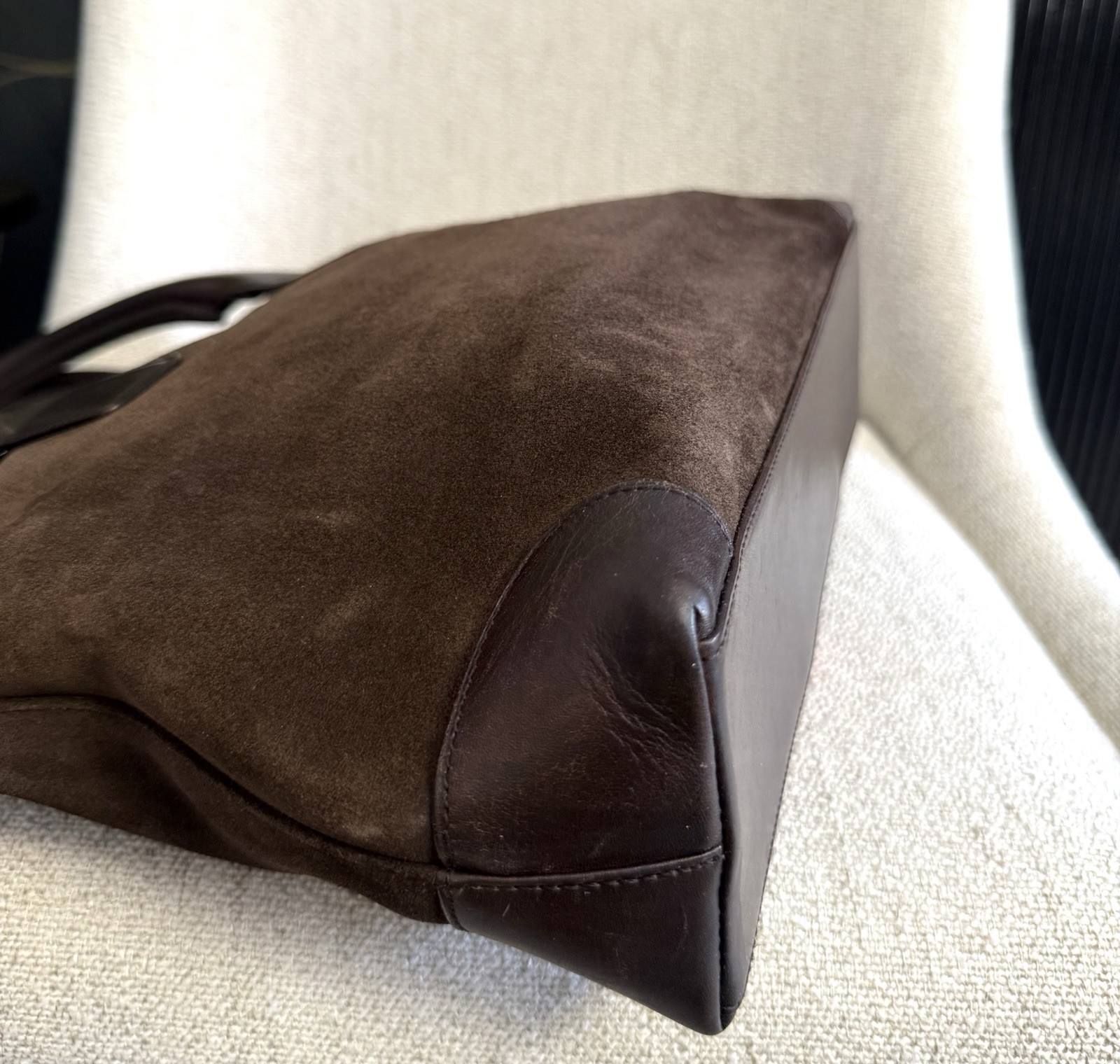 Gucci Authentic Brown Suede Medium Tote Bag Brown Leather Sherry Line Accents thumbnail 15