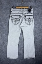Rock Revival Jeans Dan Boot Mens Size 32 White Buckle Embroidery Heavy J G2U