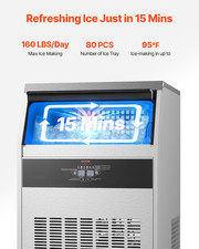 160lb/24H Commercial Ice Maker 66lb Bin 80 Cubes LED