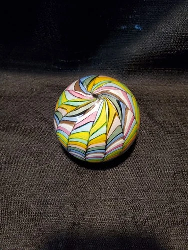 Vintage Fratelli Toso Murano Glass Paperweight – Rainbow Ribbons with Gold...
