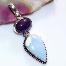 Owyhee Blue Opal Natural Amethyst 925 Silver Plated Pendant 2.4