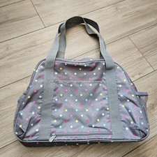 Thirty-One Take The Day Gray w Polka Dots Diaper Bag Tote Duffle Med 18"