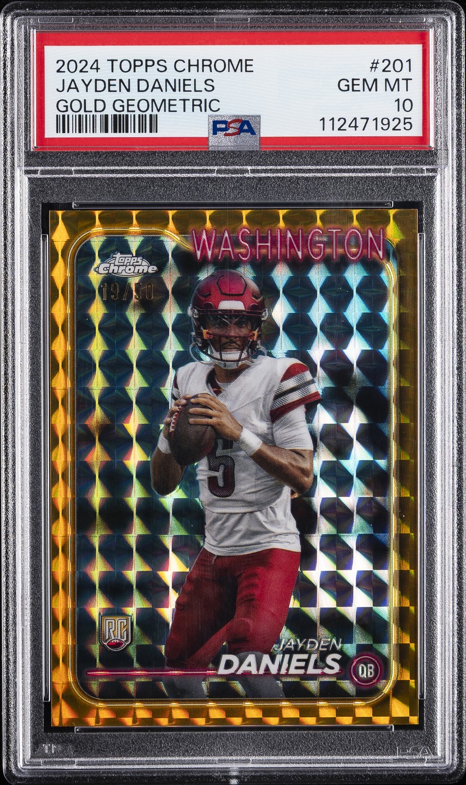 2024 TOPPS CHROME GOLD GEOMETRIC #201 JAYDEN DANIELS ROOKIE RC 19/50 PSA 10