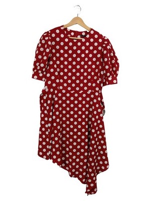 ZARA BASIC Damen Festliches Kleid Rot Punkte Gr. M Retro Midikleid