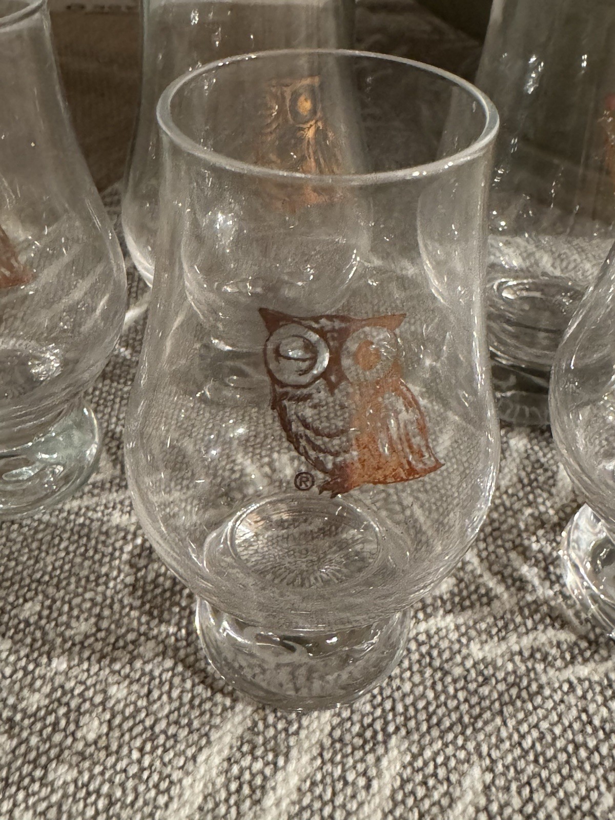 Set of  6 - Rare Glencairn Wee Whiskey Glass Winking Owl Gold Etched Tasting-image