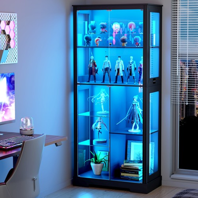 #ad 71quot; Tall Display Cabinet with Glass Doors Action Figure Cabinet with LED Lights $269.99