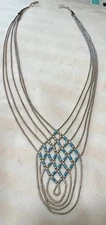 STERLING SILVER & TURQUOISE Tube Beads 5 STRANDS NECKLACE Signed S.E.