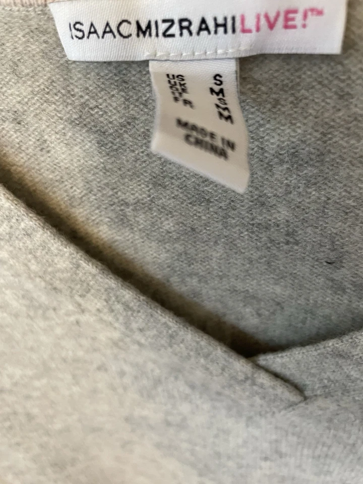 Suéter Isaac Mizrahi Cuello en V Cachemira Talla Pequeña Gris Foto 4 de 4