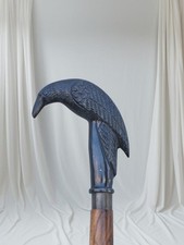Raven Head Walking Cane  Adjustable Hardwood Hiking Staff  Gothic Crow Handle