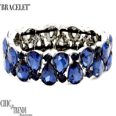 HIGH END DARK BLUE GLASS CRYSTAL FASHION BRACELET FORMAL PROM WEDDING JEWELRY