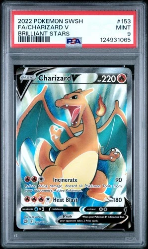 2022 POKEMON SWORD & SHIELD BRILLIANT STARS #153 FULL ART/CHARIZARD V PSA 9