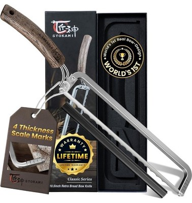 Left Handed Bread Knife Bow Design Razor Sharp 4 Scale Marks Sourdough Baguettes