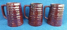 Marcrest Daisy Dot Mugs Oven Proof Stoneware Brown 5" T Vintage X 3 Made In USA